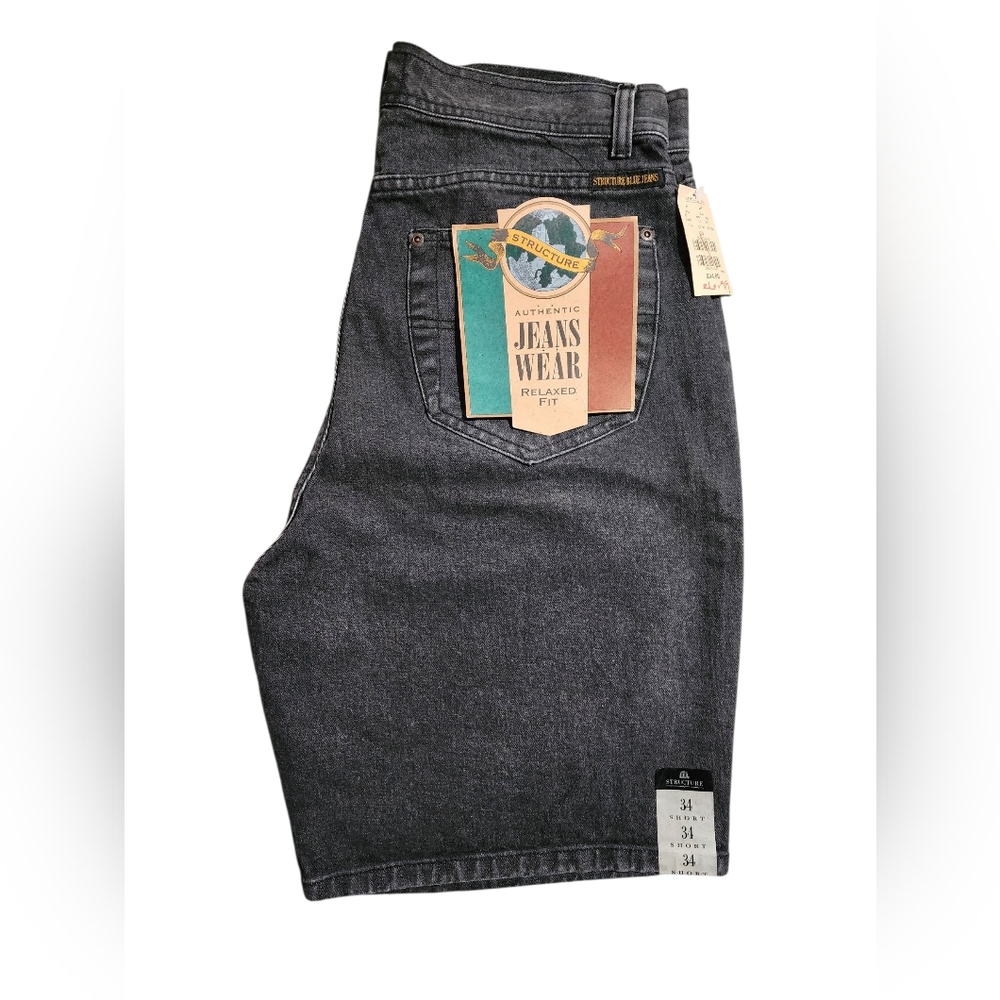 Vintage 90s Structure Black Jean Shorts Size 34 Relaxed Fit